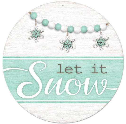 12” Round Metal Let it Snow Winter Wreath Sign