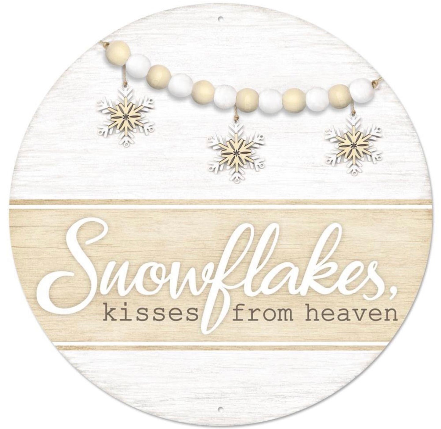 12” Round Metal Kisses From Heaven Winter Wreath Sign