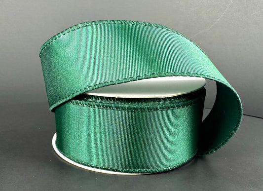 10 Yards - 1.5" Wired Hunter Green Ribbed Satin Ribbon