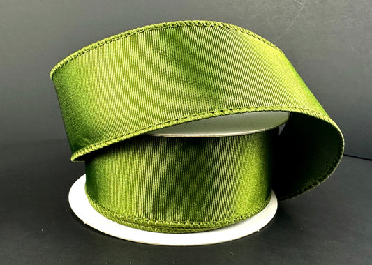 10 Yards - 1.5" Wired Olive Green Ribbed Satin Ribbon