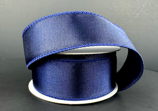 10 Yards - 1.5" Wired Navy Blue Ribbed Satin Ribbon