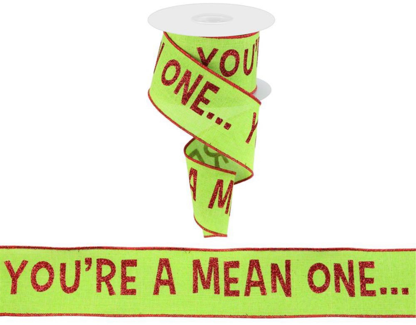 10 Yards - 2.5” Wired You’re A Mean One Glitter Christmas Ribbon