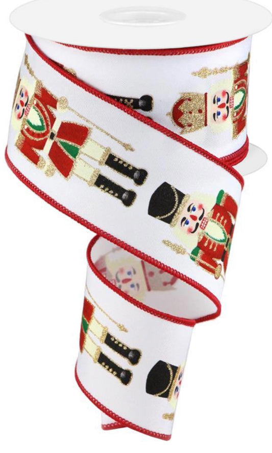 10 Yards - 2.5” Wired Christmas Nutcracker Ribbon with Gold Glitter Accent