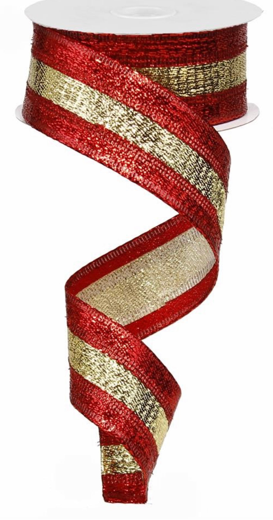 Red And Gold Patterned Ribbon 10 Yards - 1.5