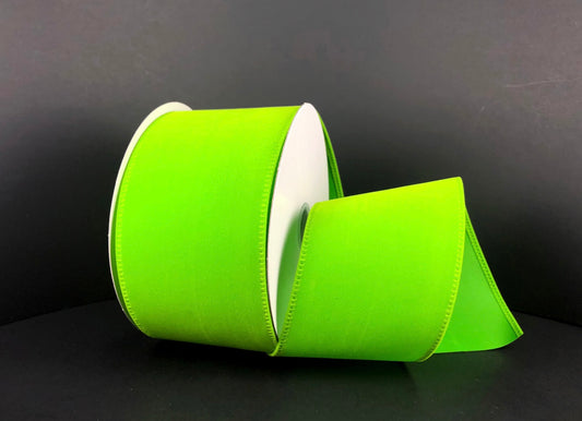 10 Yards - 2.5" Wired Lime Green Velvet Ribbon