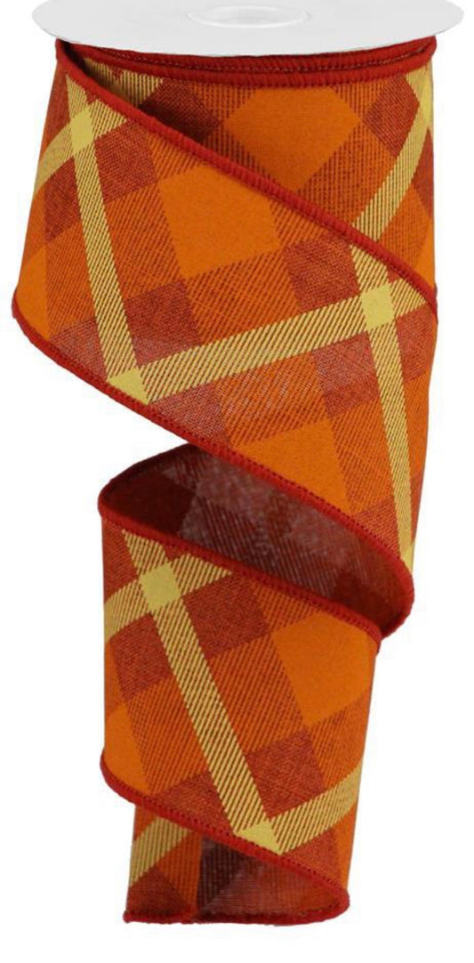 10 Yards - 2.5" Wired Fall Orange and Yellow Cross Check Ribbon