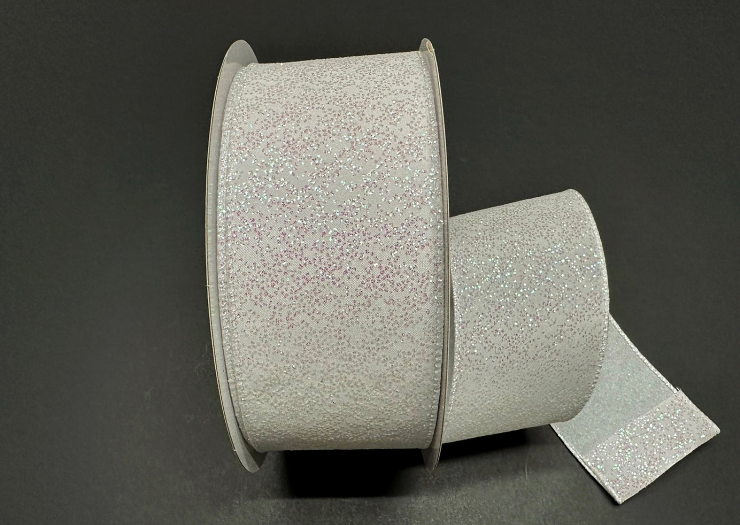 50 Yards - 2.5” Wired White Glitter Christmas Ribbon