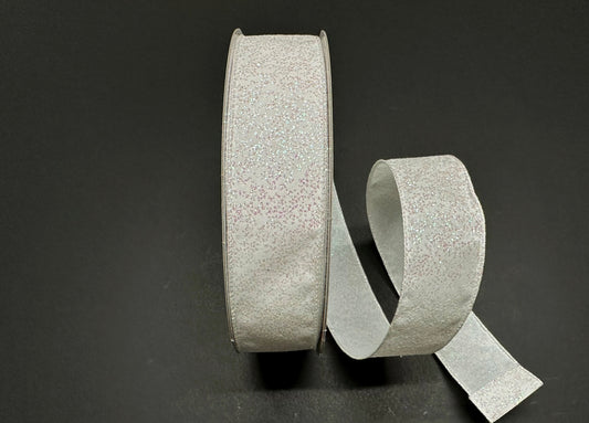 50 Yards - 1.5” Wired White Glitter Christmas Ribbon