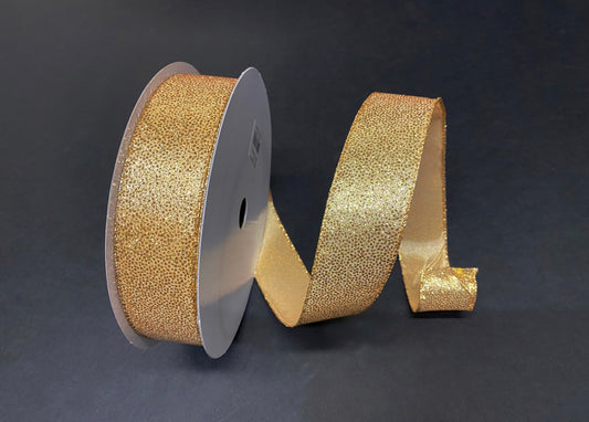 50 Yards - 1.5” Wired Gold Glitter Christmas Ribbon