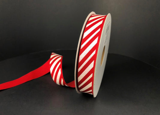 10 Yards - 5/8” Unwired Red and White Candy Stripe Christmas Ribbon with Glitter Accent