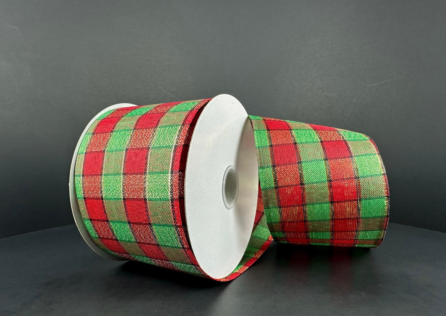 10 Yards - 2.5” Wired Red, Green, and Gold Christmas Check Ribbon ...