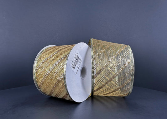 10 Yards - 2.5” Wired Gold Semi-Sheer Glitter Christmas Ribbon