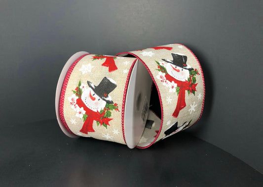 10 Yards - 2.5” Wired Christmas Snowman Ribbon