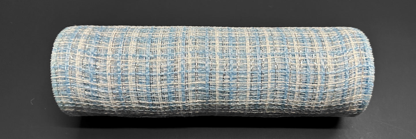 10”x10 Yards - Light Blue, White, and Silver Tweed Mesh