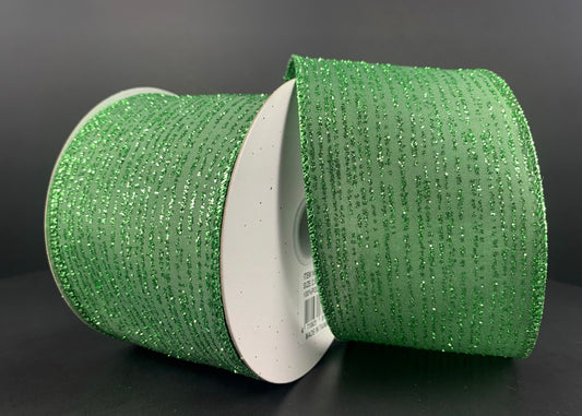 10 Yards - 2.5” Wired Clover Green Glitter Ribbon