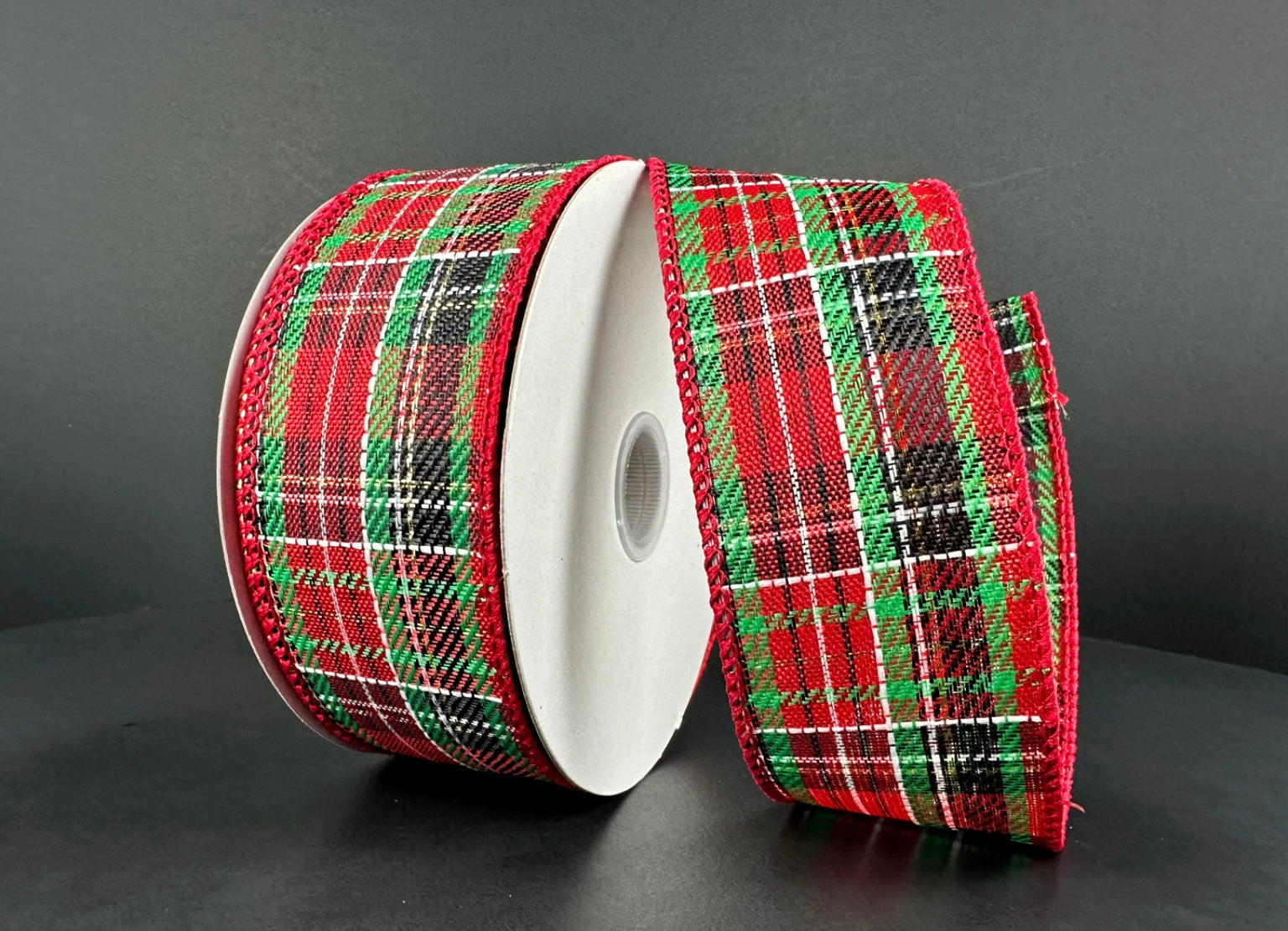 Cheque Ribbon 10 Yards - 1.5” Wired Traditional Christmas Check Ribbon with Gold Shi ...