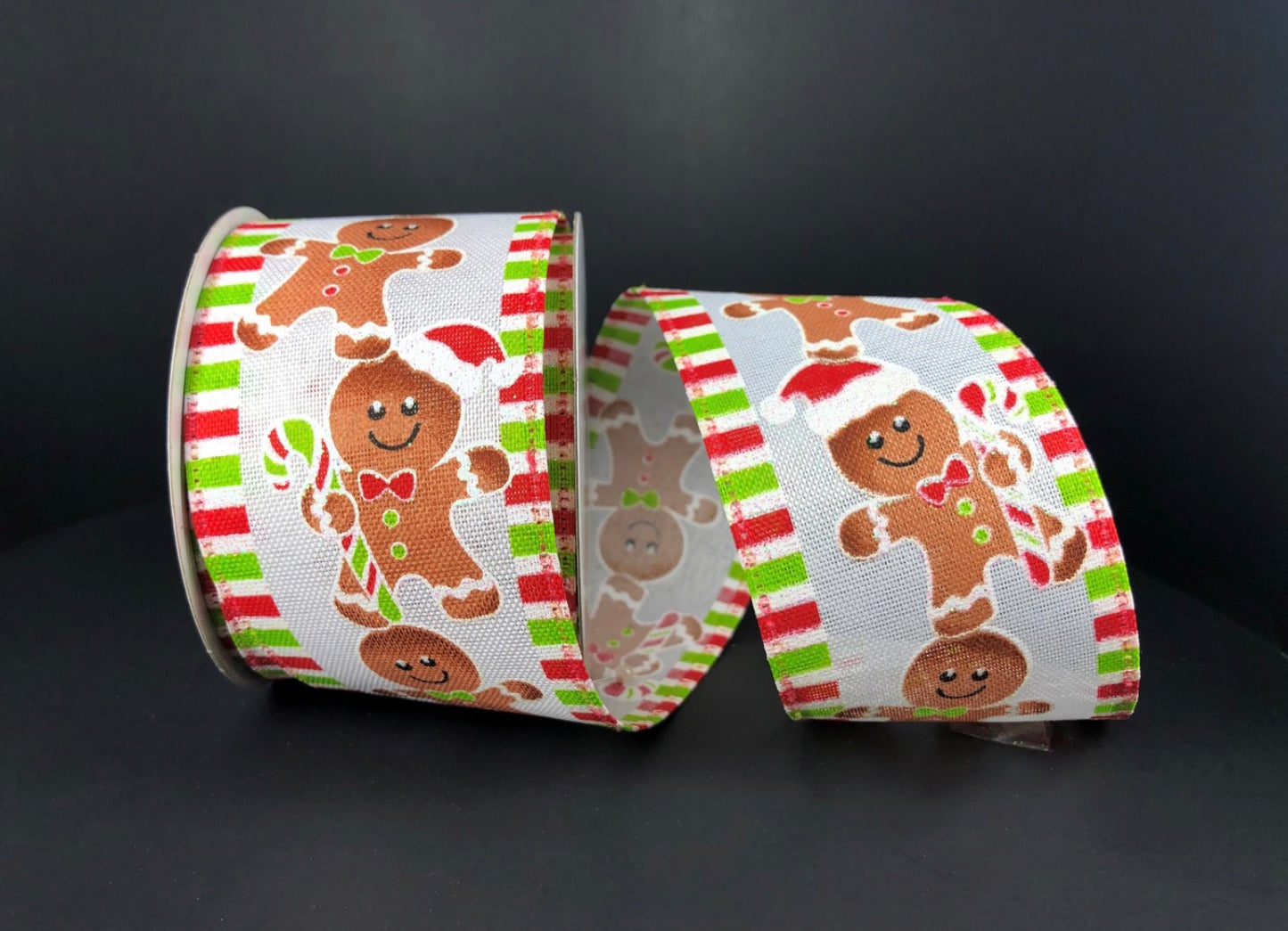 10 Yards - 2.5” Wired Christmas Gingerbread Man Ribbon with Glitter Accent