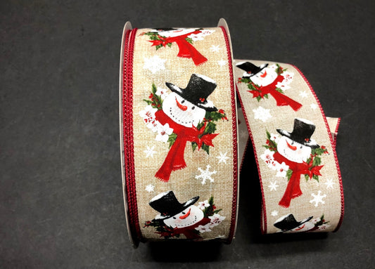 10 Yards - 2.5” Wired Christmas Snowman Ribbon