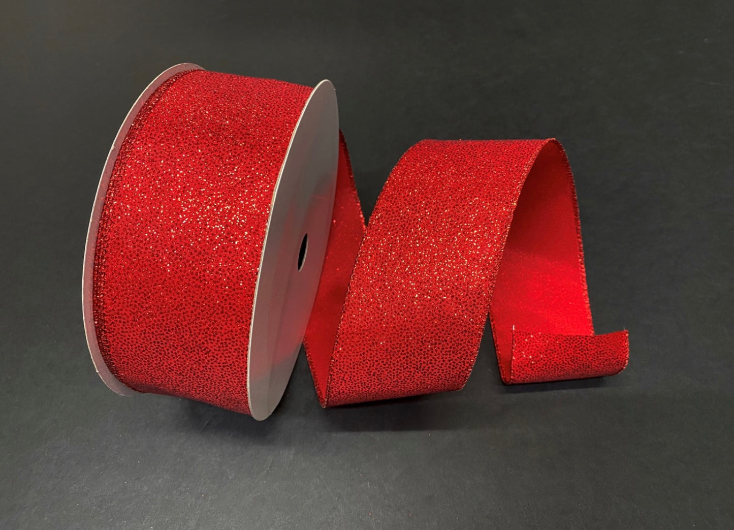 50 Yards - 2.5” Wired Red Glitter Christmas Ribbon