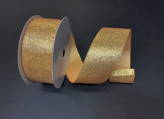 50 Yards - 2.5” Wired Gold Glitter Christmas Ribbon