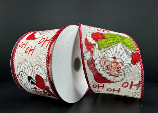 10 Yards - 2.5” Wired Santa Christmas Ribbon with Glitter Accent