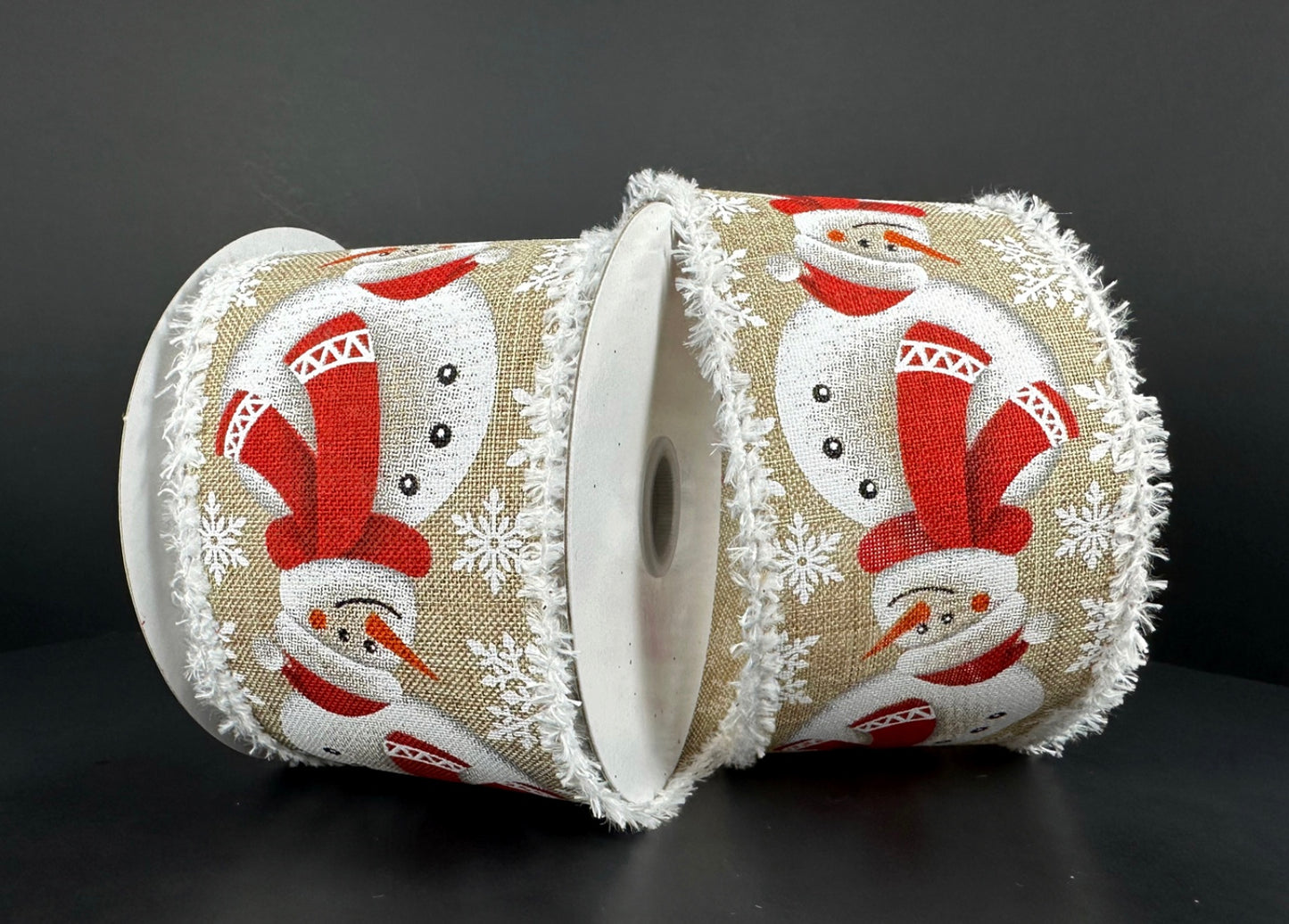 10 Yards - 2.5” Wired Christmas Snowman Ribbon with Snowdrift Edge