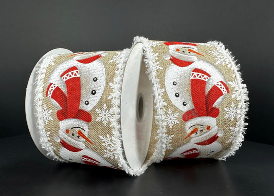 10 Yards - 2.5” Wired Christmas Snowman Ribbon with Snowdrift Edge