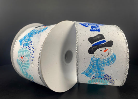 10 Yards - 2.5” Wired Winter Snowman Ribbon with Glitter Accent