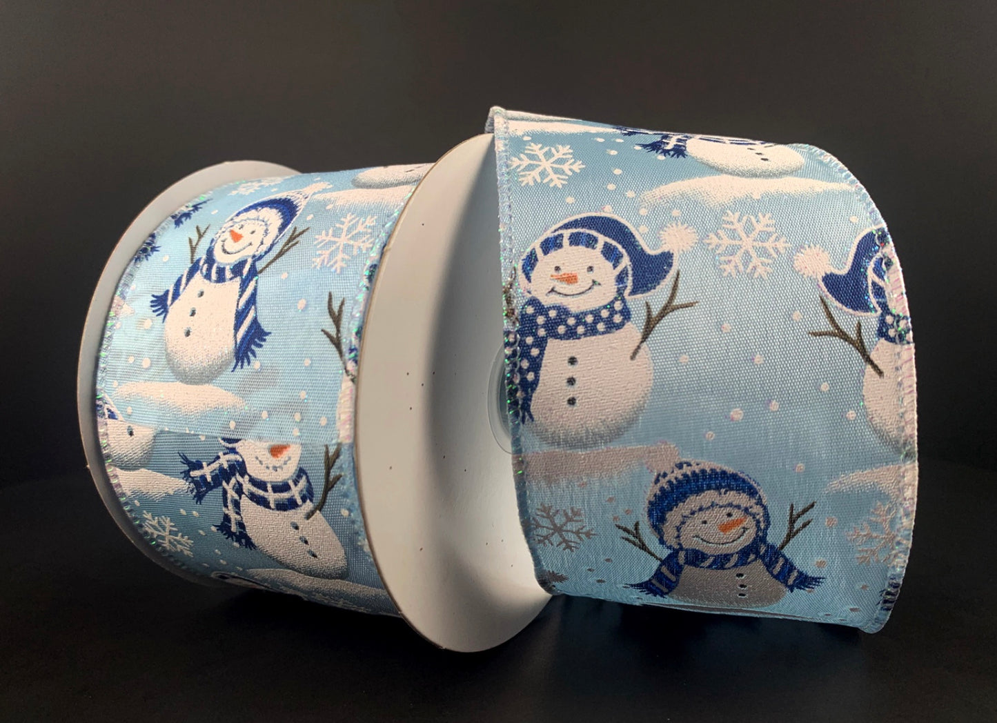 10 Yards - 2.5” Wired Winter Snowman Ribbon with Glitter Accent