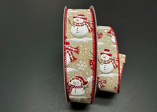 50 Yards - 1.5” Wired Christmas Snowman Ribbon with Glitter Accent