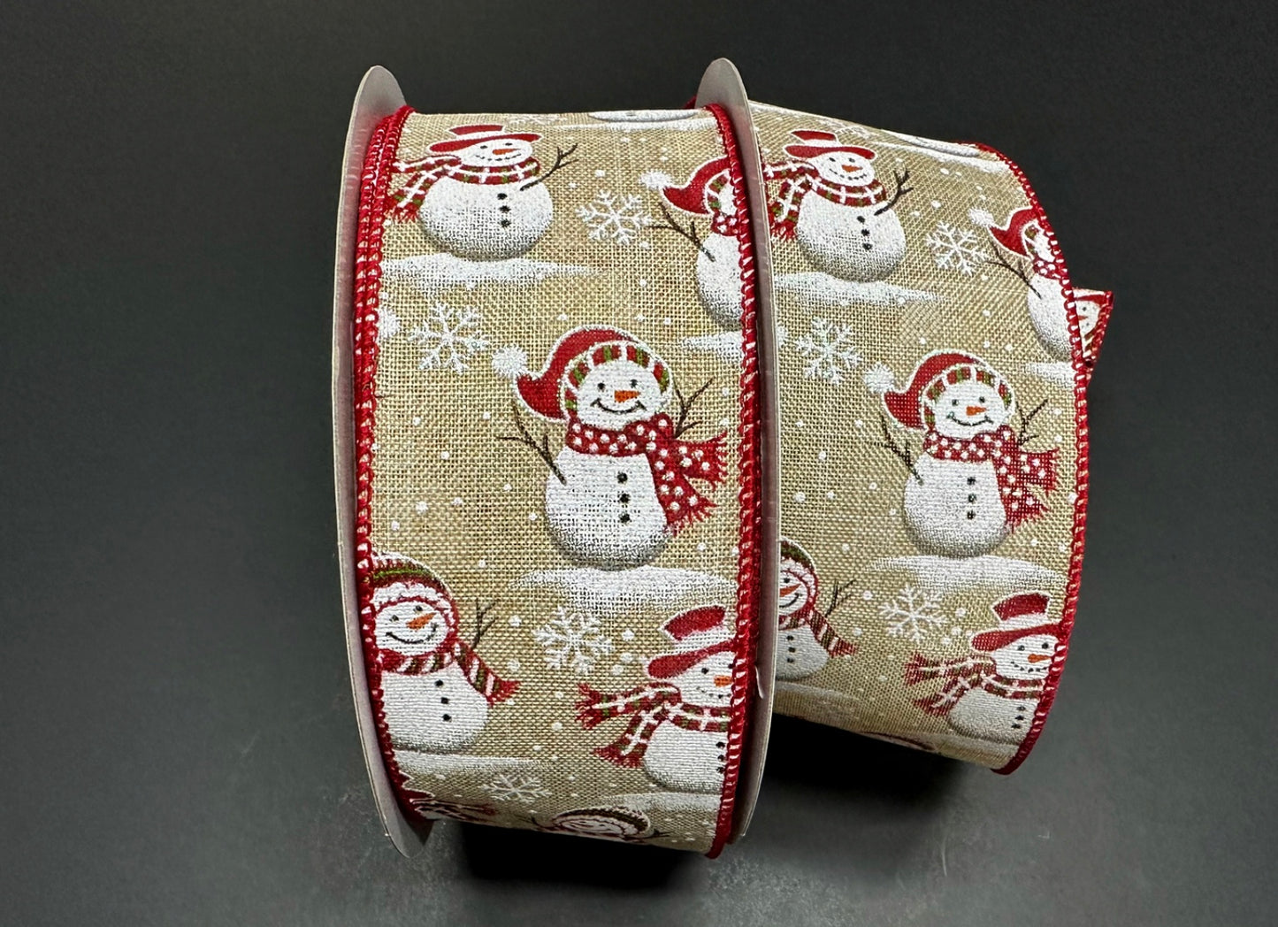 50 Yards - 2.5” Wired Christmas Snowman Ribbon with Glitter Accent