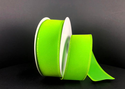 10 Yards - 1.5" Wired Lime Green Velvet Ribbon