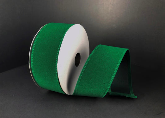 10 Yards - 1.5" Wired Emerald Green Velvet Ribbon