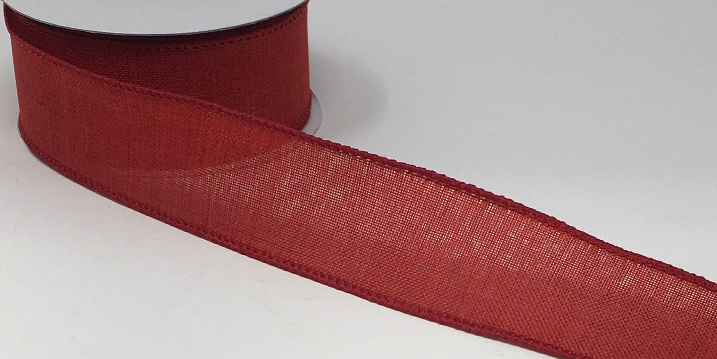 10 Yards - 1.5” Wired Red Linen Ribbon