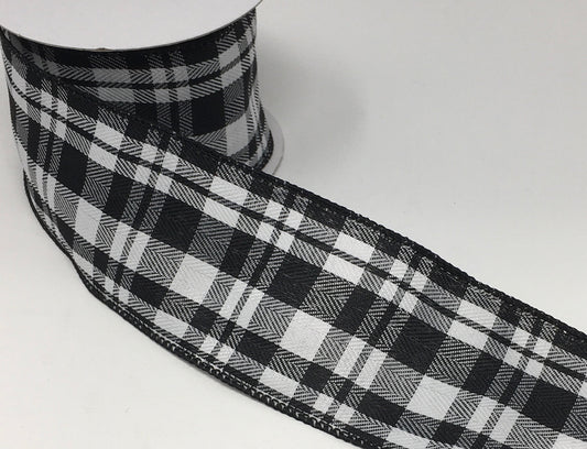 10 Yards - 2.5" Wired Black and White Check Ribbon