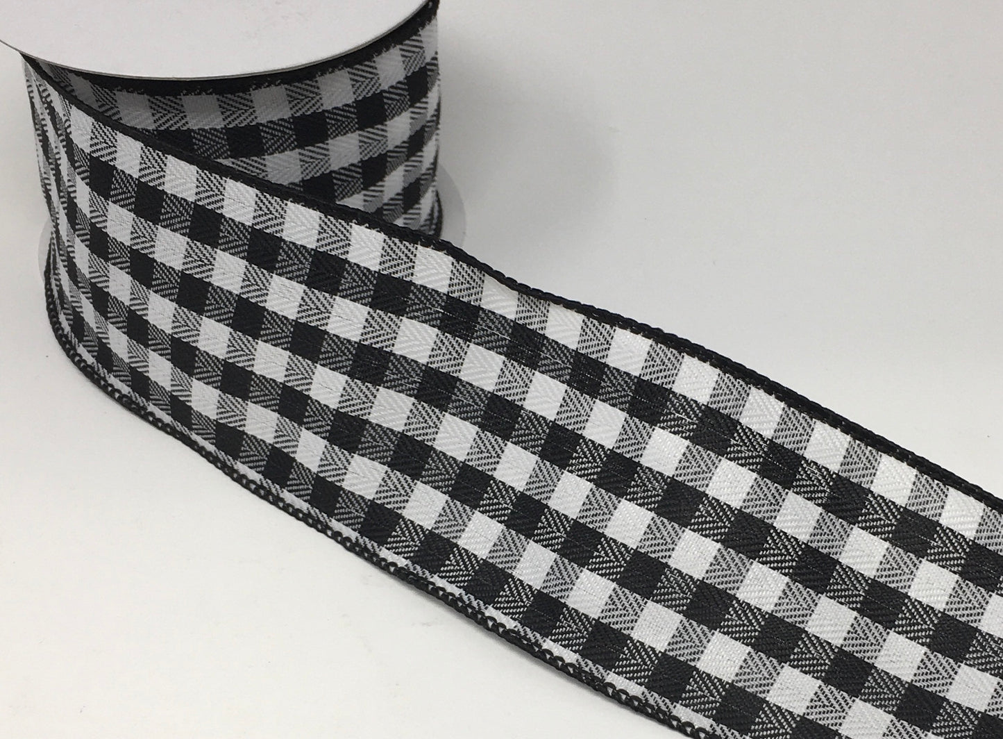 10 Yards - 2.5" Wired Black and White Check Ribbon