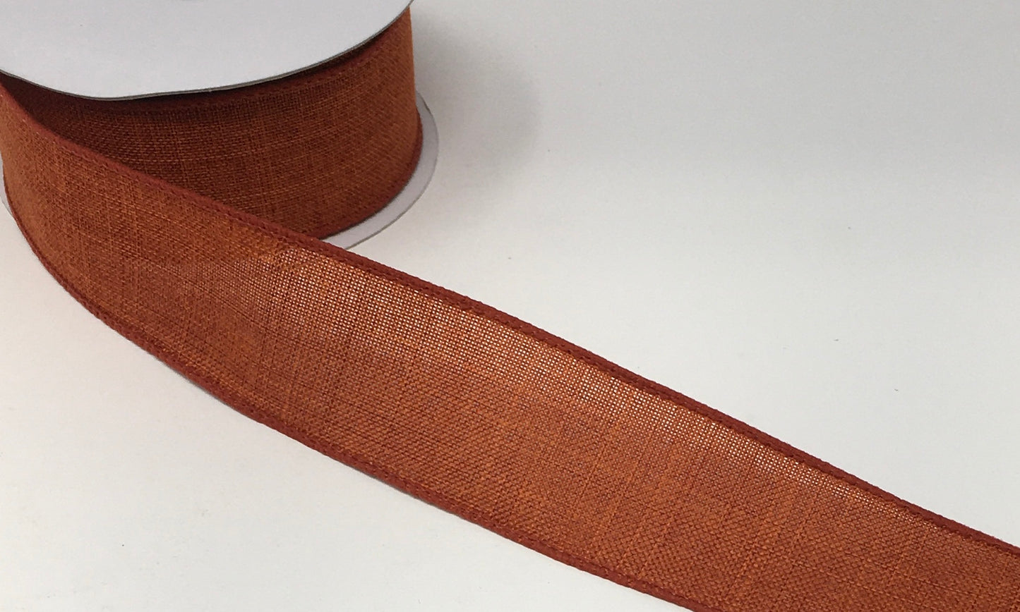 10 Yards - 1.5” Wired Burnt Orange Linen Ribbon