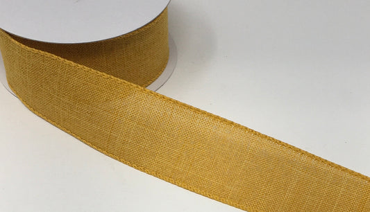 10 Yards - 1.5” Wired Mustard Yellow Linen Ribbon