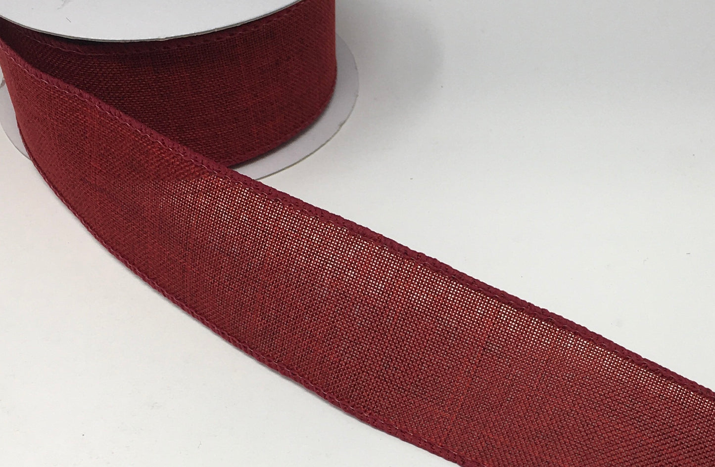 10 Yards - 1.5” Wired Dark Red Linen Ribbon