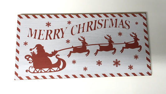 12”x6” Merry Christmas Santa Sleigh Ride Wreath Sign