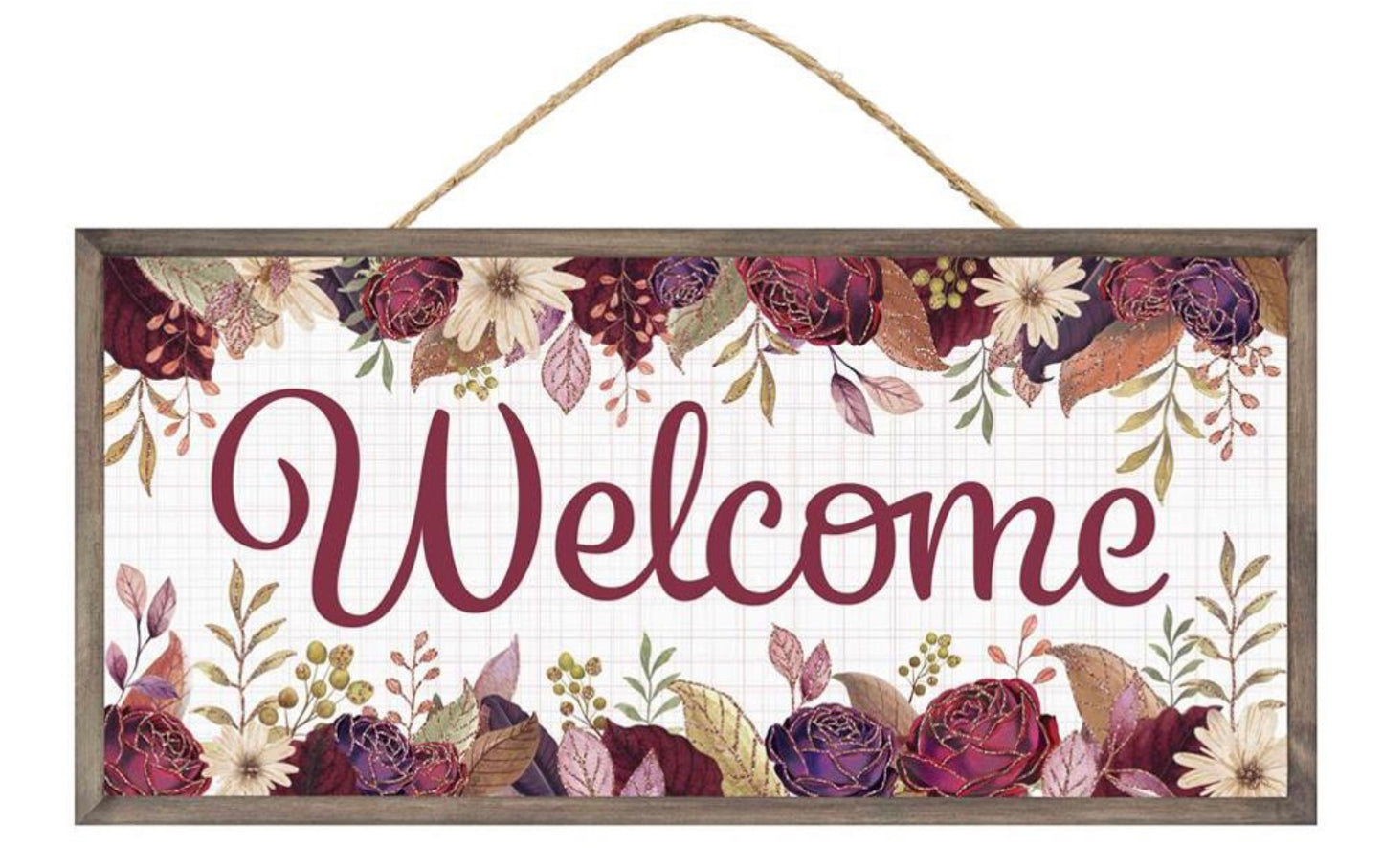 12.5”x6” Welcome Fall Floral Wreath Sign with Glitter Accent