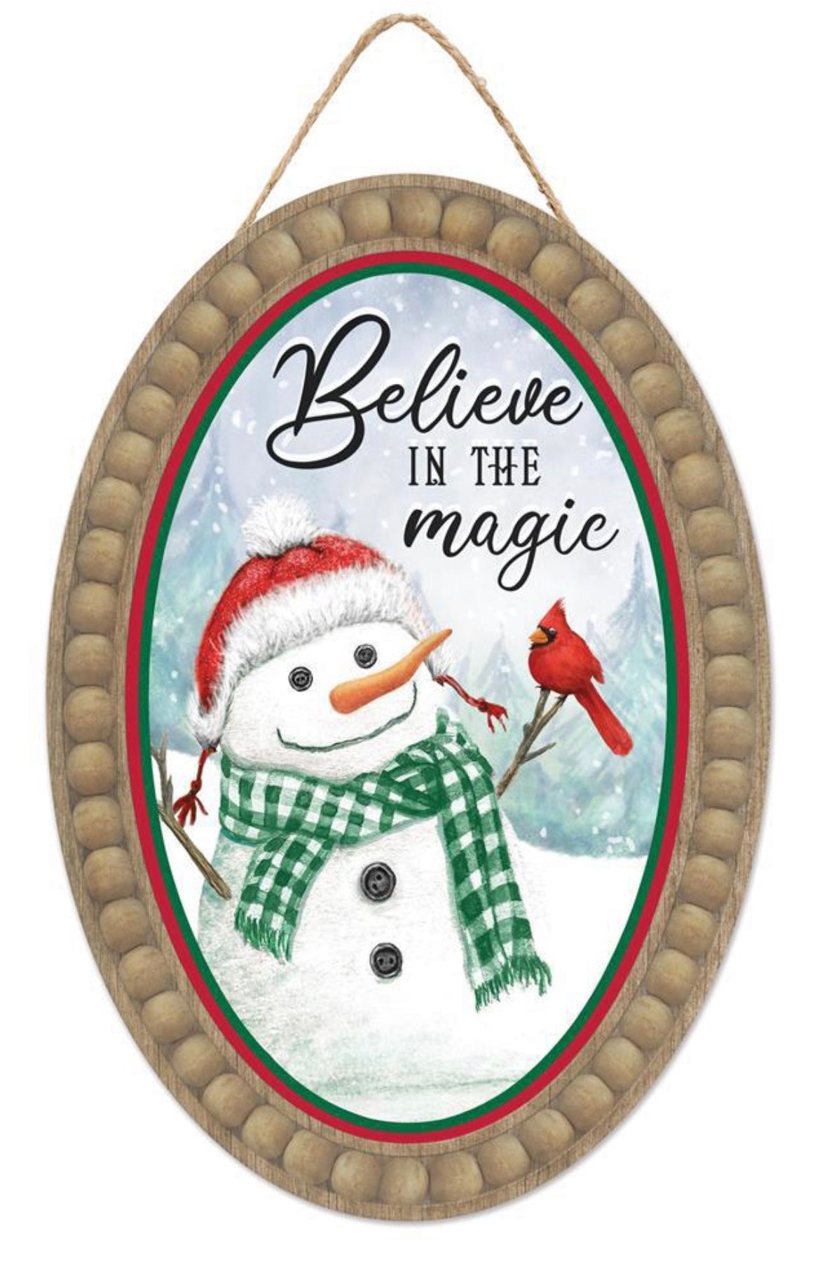 13”x9” Oval Believe in the Magic Holiday Snowman Wreath Sign