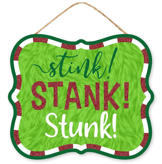 10.5”x9” Stink Stank Stunk Christmas Wreath Sign with Glitter Accent