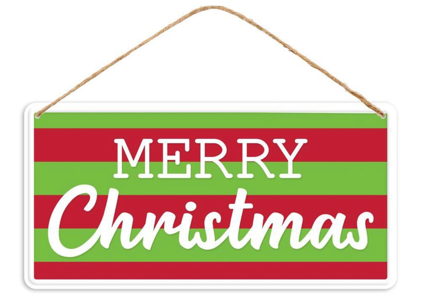 12”x6” Metal Tin Merry Christmas Stripe Wreath Sign