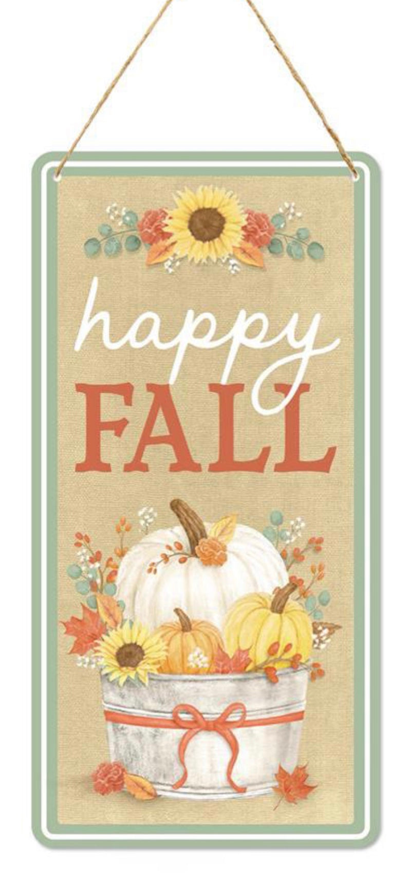 12”x6” Metal Tin Happy Fall Pumpkin Wreath Sign