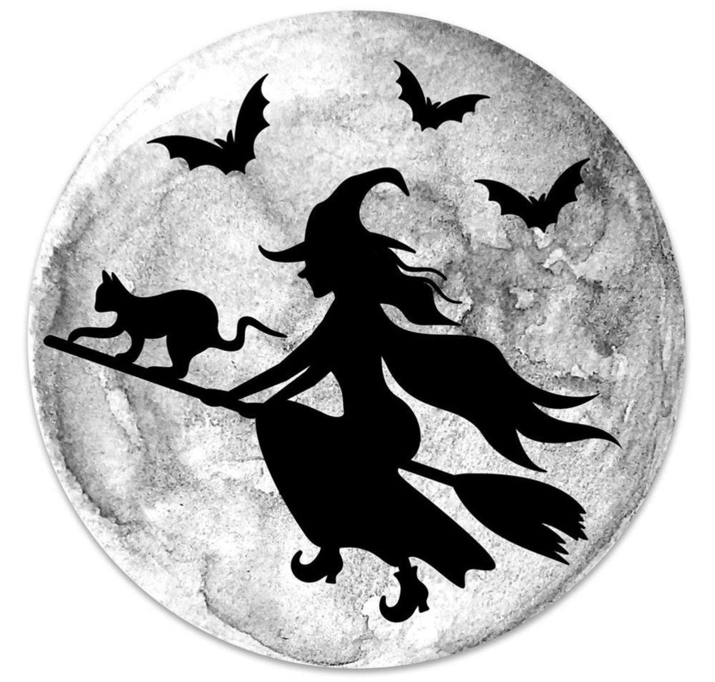 12” Round Metal Flying Witch Halloween Wreath Sign