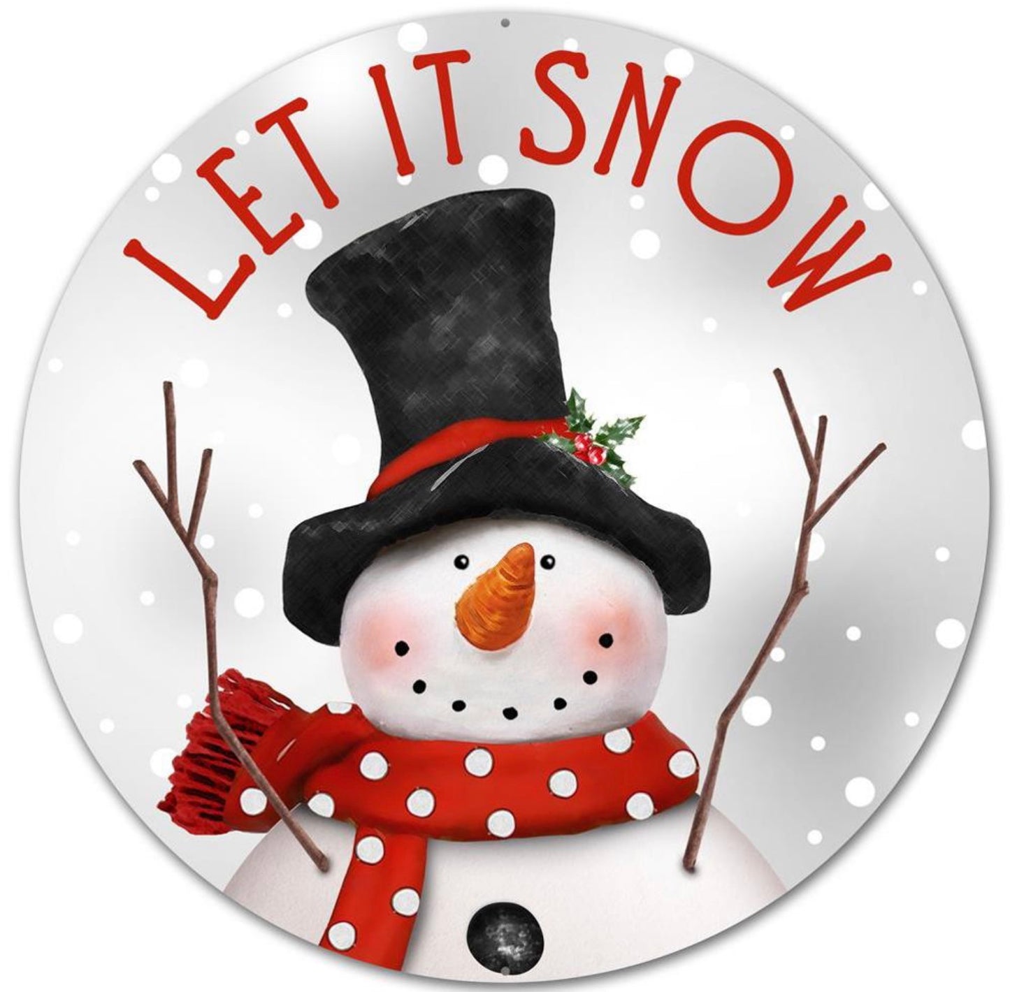 12” Round Metal Let it Snow Winter Snowman Wreath Sign