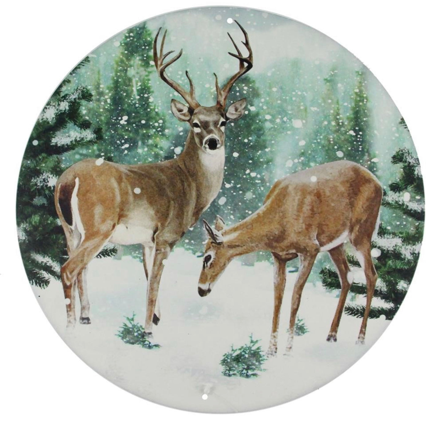 12” Round Metal Winter Deer Wreath Sign