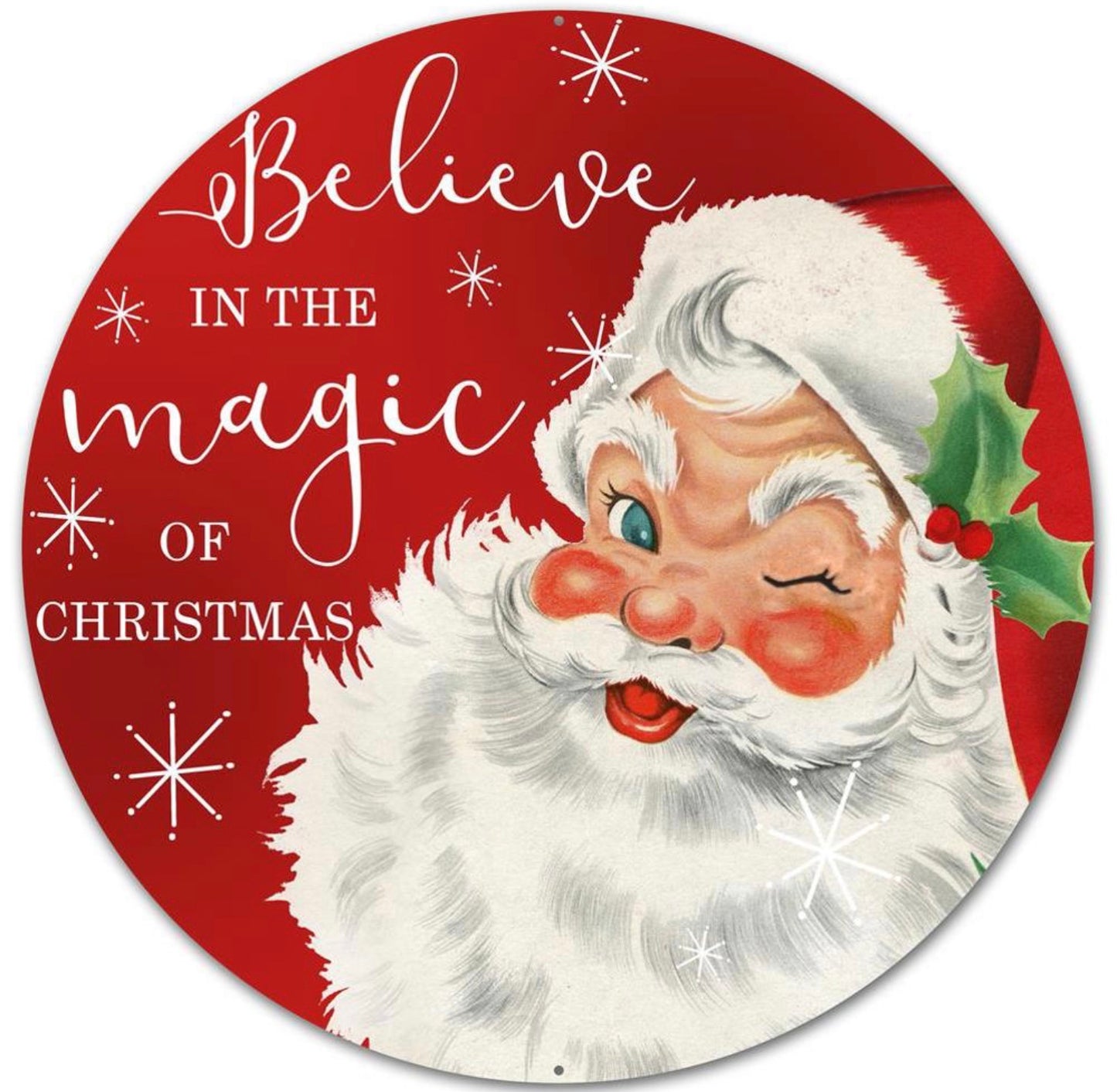 12” Round Metal Believe in the Magic Santa Wreath Sign