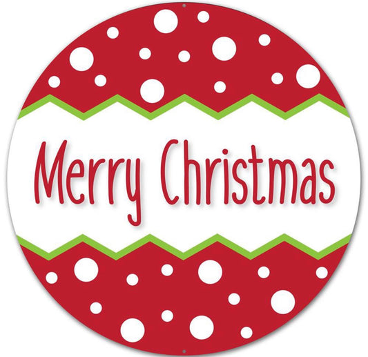 12” Round Metal Merry Christmas Wreath Sign